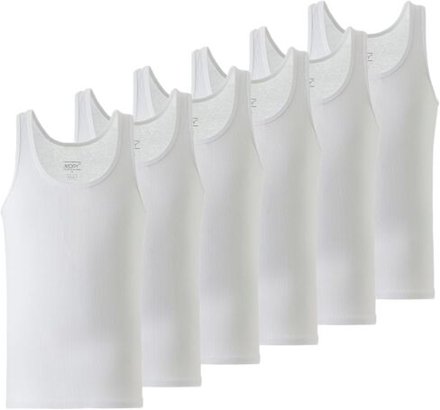 قميص داخلي رجالي من Mody مضلع بدون أكمام، قمصان بدون أكمام قطنية برقبة دائرية للرجال، قميص داخلي من القطن الأبيض، قميص عضلات بدون علامة 6 عبوات in Kuwait