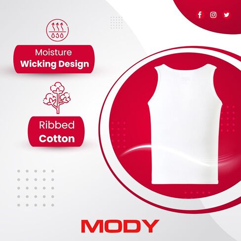 قميص داخلي رجالي من Mody مضلع بدون أكمام، قمصان بدون أكمام قطنية برقبة دائرية للرجال، قميص داخلي من القطن الأبيض، قميص عضلات بدون علامة 6 عبوات in Kuwait