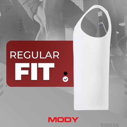 قميص داخلي رجالي من Mody مضلع بدون أكمام، قمصان بدون أكمام قطنية برقبة دائرية للرجال، قميص داخلي من القطن الأبيض، قميص عضلات بدون علامة 6 عبوات in Kuwait