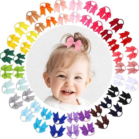 50PCS 2 Inches Baby Hair Ties, Toddler Hair Ties with Bows, Elastic Ponytail Holders Mini Small For Baby Girls Infants (Red Hair Ties-A) in Saudi Arabia