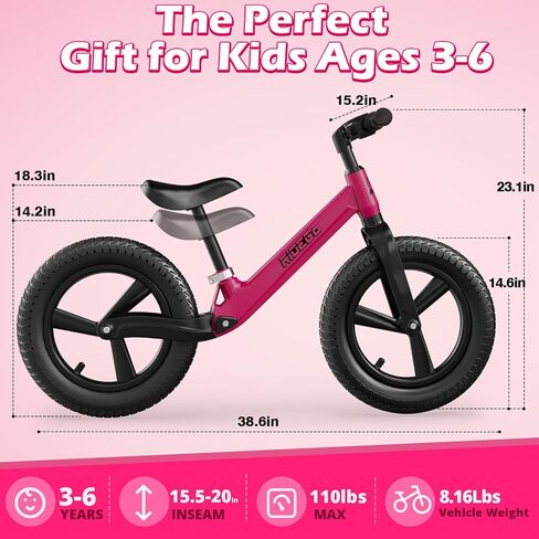 Ridego 14 Inch Balance Bike for Kids 3-7 Year Old,Lightweight Kids Bike with Adjustable Seat, Push Bicycle with Air Rubber Tires，Ride-on Toys Birthday Gift,Black in Kuwait