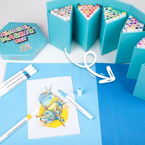 [2025 Upgraded] Alcohol Markers, 120 Colors Premium Hexagonal Markers Set Gift Box for Kids, Students, Adults, Artists in Coloring & Drawing(Fine &Broad) in Kuwait