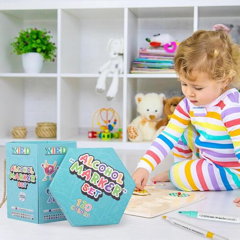 [2025 Upgraded] Alcohol Markers, 120 Colors Premium Hexagonal Markers Set Gift Box for Kids, Students, Adults, Artists in Coloring & Drawing(Fine &Broad) in Kuwait