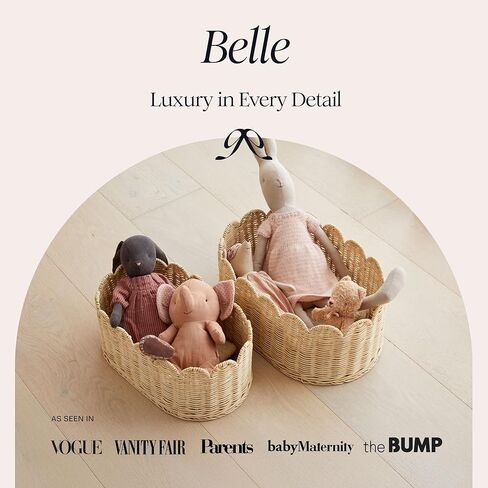 BEBE BASK SCALLOPED SACKENT SETRESS من 2 - سلة الأسقلوب - 16 × 10 × 7 بوصة - الخوص الأنيق المنسوجة يدويًا مع حافة الأسقلوب - تخزين الحضانة (طبيعي) in Kuwait