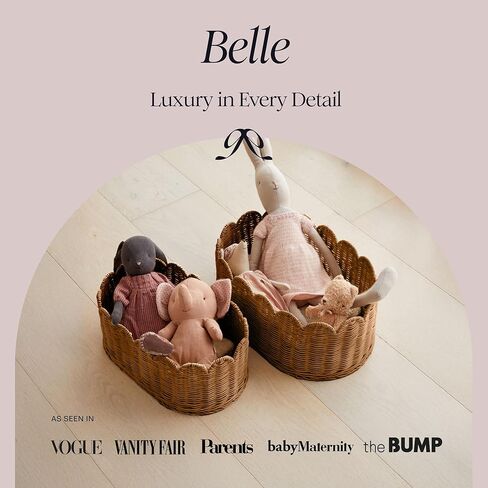 BEBE BASK Premium Scalloped Basket Set Of 2 - Scallop Basket - 16 x 10 x 7 Inch - Hand-Woven Elegant Wicker With Scalloped Edge - Nursery Storage (Natural) in Kuwait