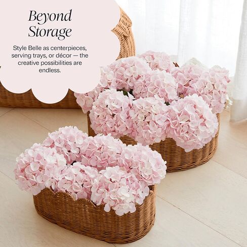 BEBE BASK Premium Scalloped Basket Set Of 2 - Scallop Basket - 16 x 10 x 7 Inch - Hand-Woven Elegant Wicker With Scalloped Edge - Nursery Storage (Natural) in Kuwait