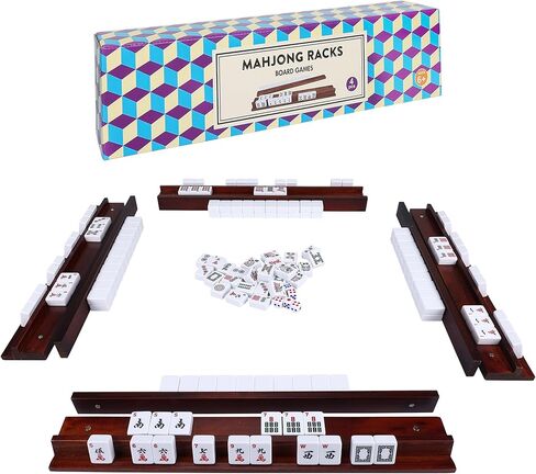 Wooden Mahjong Racks ، مجموعة من 4 صواني للعبة Mahjong ، حاملي Premium for Mahjong ، القطار المكسيكي ، الدومينو والمزيد من حوامل اللعبة (تشمل دافعات Mahjong المرتبطة مغناطيسيًا) in Saudi Arabia