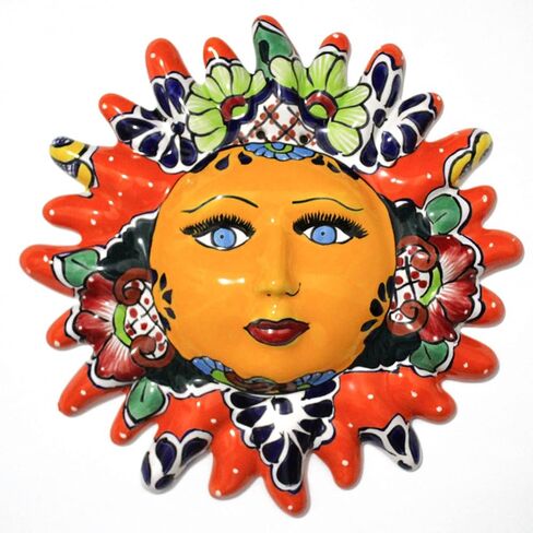 أرتيسانو | Sun Face Mexican Talavera Ceramic Wall Hanging-12 ″ مرسومة باليد ، ديكور في الهواء الطلق والداخلي الخالي من الرصاص (الأزرق) in Saudi Arabia
