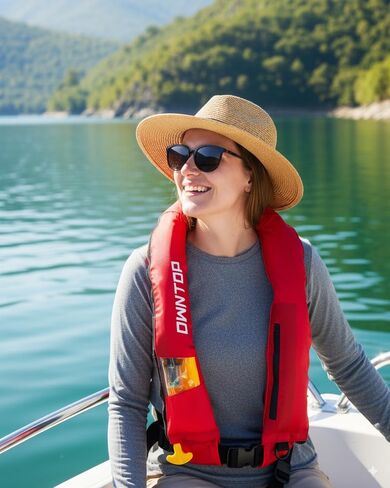 exytop التلقائي/السترة اليدوية قابلة للنفخ ، خيار قابل للتحويل اليدوي ، الانتباه المنخفض ، إغلاق السوستة ، سترة الصيد القابلة للنفخ للتجديف بالكاياك ، القوارب وصيد الأسماك ، اسطوانة 24 جرام ثاني أكسيد الكربون in Kuwait