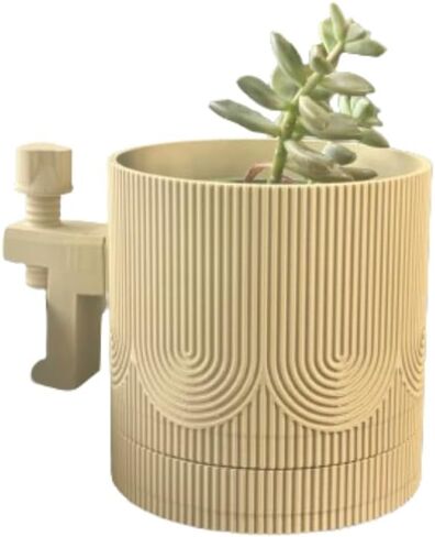 Clamp-On Windowsill Boho Planter with Built-In Drip Tray, 4-Inch Pot, Detachable Clamp, Fits Windowsills 0.5 to 1.25 Inches Thick, (Beige Boho) in Saudi Arabia
