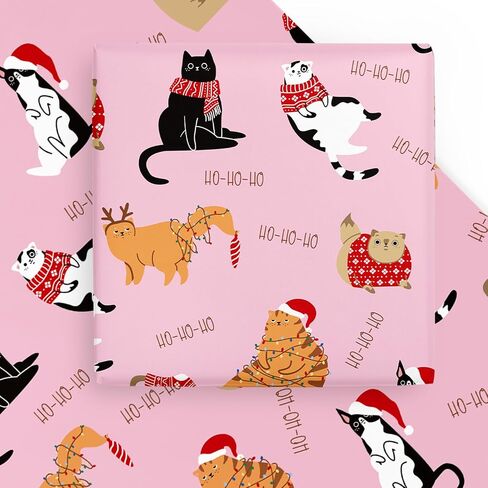 ورقة ورق تغليف عيد الميلاد من WRAPAHOLIC - 6 أوراق قبعة عيد الميلاد وتصميم مخلب الكلب مطوية بشكل مسطح للعطلات، احتفالات الحفلات - 19.7 بوصة × 27.5 بوصة لكل ورقة in Saudi Arabia