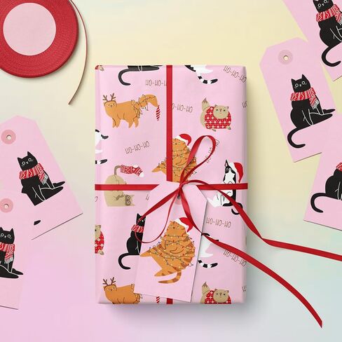 ورقة ورق تغليف عيد الميلاد من WRAPAHOLIC - 6 أوراق قبعة عيد الميلاد وتصميم مخلب الكلب مطوية بشكل مسطح للعطلات، احتفالات الحفلات - 19.7 بوصة × 27.5 بوصة لكل ورقة in Saudi Arabia