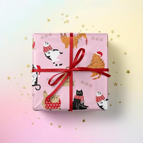 ورقة ورق تغليف عيد الميلاد من WRAPAHOLIC - 6 أوراق قبعة عيد الميلاد وتصميم مخلب الكلب مطوية بشكل مسطح للعطلات، احتفالات الحفلات - 19.7 بوصة × 27.5 بوصة لكل ورقة in Saudi Arabia