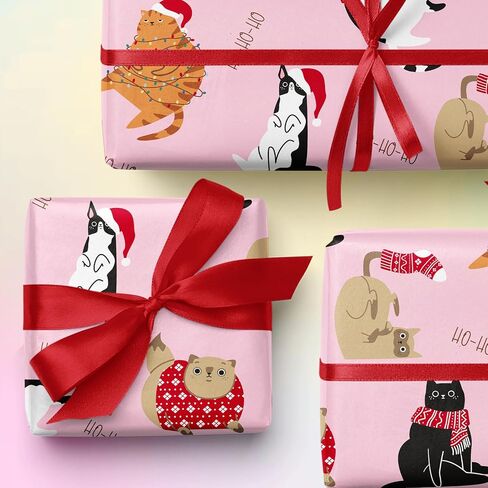 ورقة ورق تغليف عيد الميلاد من WRAPAHOLIC - 6 أوراق قبعة عيد الميلاد وتصميم مخلب الكلب مطوية بشكل مسطح للعطلات، احتفالات الحفلات - 19.7 بوصة × 27.5 بوصة لكل ورقة in Saudi Arabia