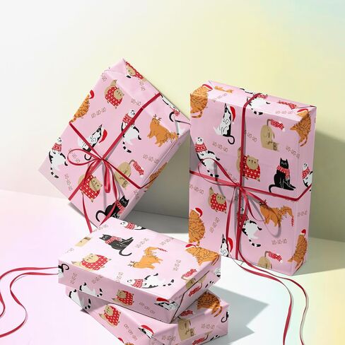 ورقة ورق تغليف عيد الميلاد من WRAPAHOLIC - 6 أوراق قبعة عيد الميلاد وتصميم مخلب الكلب مطوية بشكل مسطح للعطلات، احتفالات الحفلات - 19.7 بوصة × 27.5 بوصة لكل ورقة in Saudi Arabia