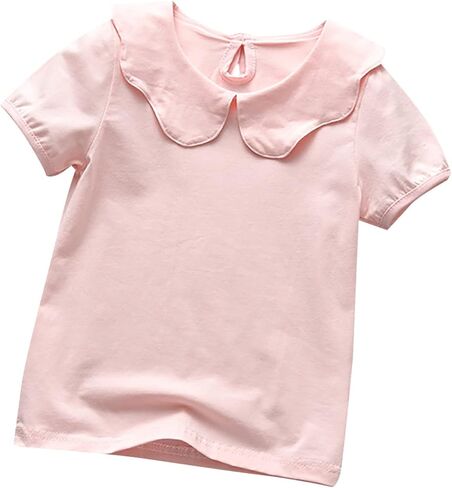 Babies, Toddlers, and Girls' Solid Short-Sleeve Tee Shirts Clothes Lapel Cotton Tee Shirts Tops Casual Summer Spring Tee White in Saudi Arabia