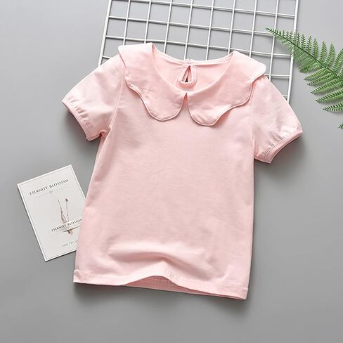 Babies, Toddlers, and Girls' Solid Short-Sleeve Tee Shirts Clothes Lapel Cotton Tee Shirts Tops Casual Summer Spring Tee White in Saudi Arabia