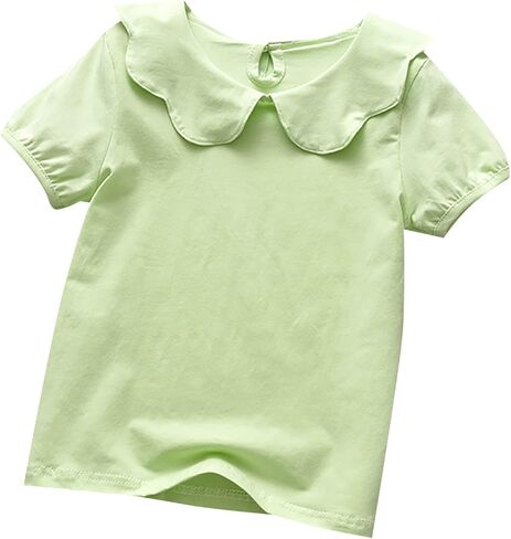 Babies, Toddlers, and Girls' Solid Short-Sleeve Tee Shirts Clothes Lapel Cotton Tee Shirts Tops Casual Summer Spring Tee White in Saudi Arabia