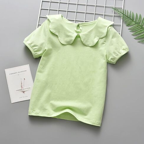 Babies, Toddlers, and Girls' Solid Short-Sleeve Tee Shirts Clothes Lapel Cotton Tee Shirts Tops Casual Summer Spring Tee White in Saudi Arabia