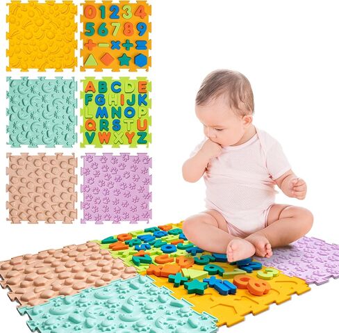 8 PCS الحصير الحسية ، البلاط الحسي ، حصيرة أرضية للألواح للأطفال عناصر الغرفة الحسية ， أنماط وألوان مختلفة - تدليك السيليكون in Kuwait