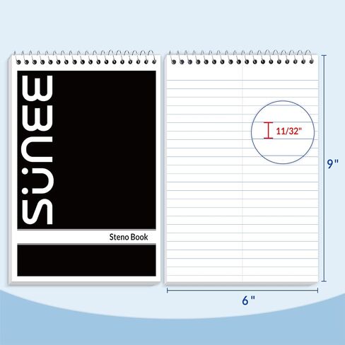 SUNEE 12 Pack Steno Pads 6x9, Gregg Rule, 60 Sheets, Spiral Notebook 6x9, White Paper, Take Notes with Top Spiral Notebook, for School, University, College, Work, Office, Black in Saudi Arabia