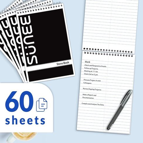 SUNEE 12 Pack Steno Pads 6x9, Gregg Rule, 60 Sheets, Spiral Notebook 6x9, White Paper, Take Notes with Top Spiral Notebook, for School, University, College, Work, Office, Black in Saudi Arabia