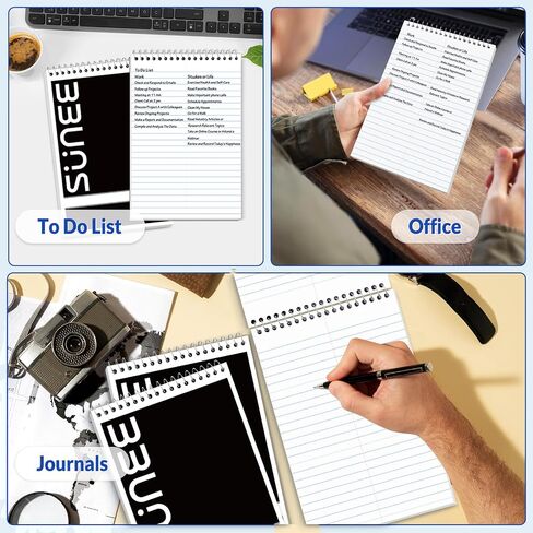 SUNEE 12 Pack Steno Pads 6x9, Gregg Rule, 60 Sheets, Spiral Notebook 6x9, White Paper, Take Notes with Top Spiral Notebook, for School, University, College, Work, Office, Black in Saudi Arabia