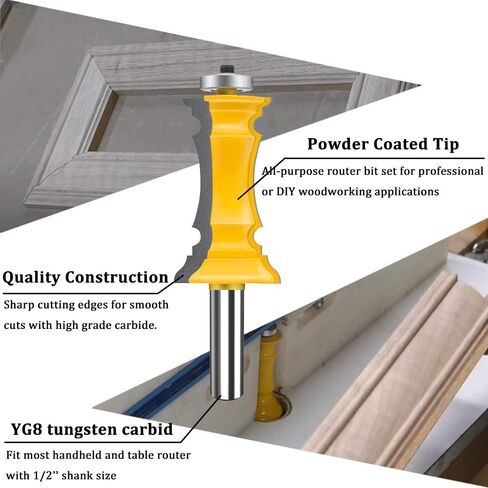 TAIWAIN 1/2 Inch Shank Router Bit Set 3 PCS , Raised Panel Cabinet Door Drawer Cutter Set, Carbide Wood Milling Tool, Router Raised Molding Woodworking Cutter Tool(F-1/4 SG) in Kuwait