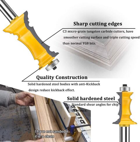 TAIWAIN 1/2 Inch Shank Router Bit Set 3 PCS , Raised Panel Cabinet Door Drawer Cutter Set, Carbide Wood Milling Tool, Router Raised Molding Woodworking Cutter Tool(F-1/4 SG) in Kuwait