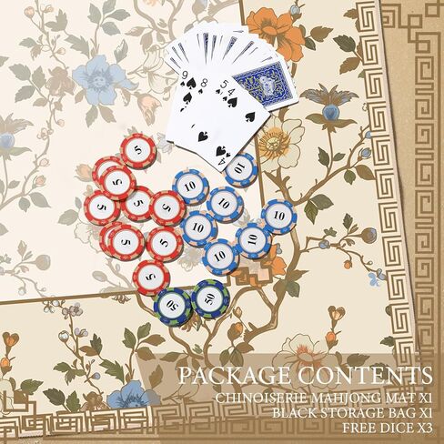 22 Inch Mini Chinoiserie Mahjong Mat for Travel Set Blue and White Floral Mahjong Mat Cute Small Domino Accessories Gifts Domino and Tile Game Table in Kuwait