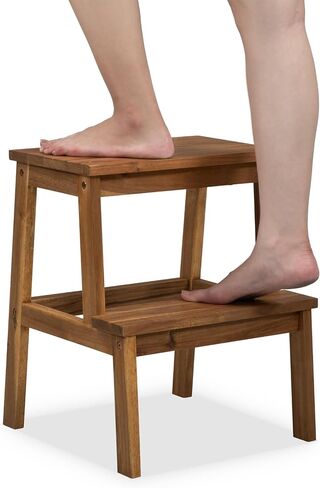 Acaia Wood 2 Step Stool, Waterproof Wooden Step Stool for Adults, 20 Inch Tall Wood Short Footstool Suitable for Bathroom, Kitchen, Bathroom, Bedroom in Kuwait