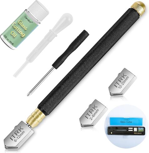 Glass Cutter 2mm-20mm & Glass Cutting Oil, Upgrade Glass Cutting Tool with Aotomatic Oil Feed, Pencil Style Oil Feed Carbide Tip Glass Cutter for Mirror/Tiles/Mosaic in Saudi Arabia
