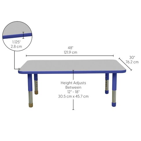 Factory Direct Partners FDP Rectangle Toddler Activity School Toddler Table (24 x 48 inch), Blue Tiny Tot Legs, Adjustable Height 12-18 inches - Gray Top and Blue Edge in Kuwait