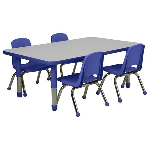 Factory Direct Partners FDP Rectangle Toddler Activity School Toddler Table (24 x 48 inch), Blue Tiny Tot Legs, Adjustable Height 12-18 inches - Gray Top and Blue Edge in Kuwait