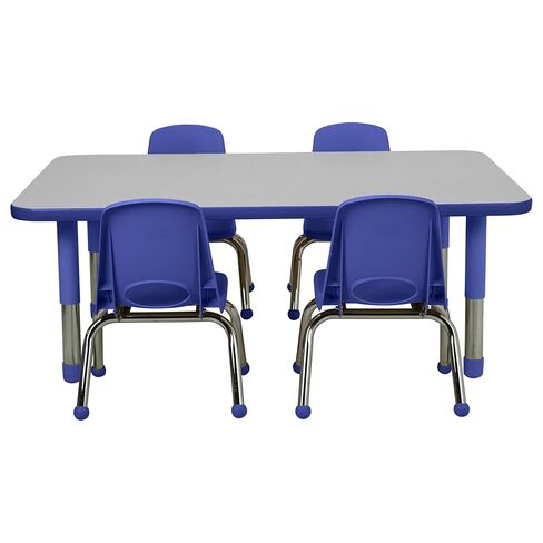 Factory Direct Partners FDP Rectangle Toddler Activity School Toddler Table (24 x 48 inch), Blue Tiny Tot Legs, Adjustable Height 12-18 inches - Gray Top and Blue Edge in Kuwait