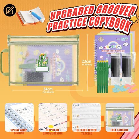 Magic Resulable Copybook للأطفال ، ممارسة كتاب بخط اليد ، مجموعة الكتابة القابلة لإعادة الاستخدام مع حقيبة تخزين لأطفال ما قبل المدرسة الذين تتراوح أعمارهم بين 3-8 خط من الخط (5pcs 7.3 * 10.3inch) in Kuwait
