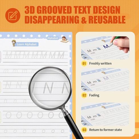 Magic Resulable Copybook للأطفال ، ممارسة كتاب بخط اليد ، مجموعة الكتابة القابلة لإعادة الاستخدام مع حقيبة تخزين لأطفال ما قبل المدرسة الذين تتراوح أعمارهم بين 3-8 خط من الخط (5pcs 7.3 * 10.3inch) in Kuwait