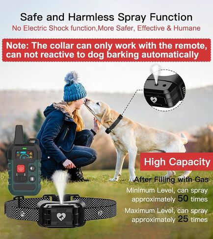 Citronella Dog Training Collar with Remote, 4 Modes Beep/Vibration/Spray/Spray Enhancement, Humane Safe Rechargeable Dog Bark Collar, IPX7 Waterproof Spray Collar, Range 300m 【Only Work with Remote】 in Kuwait