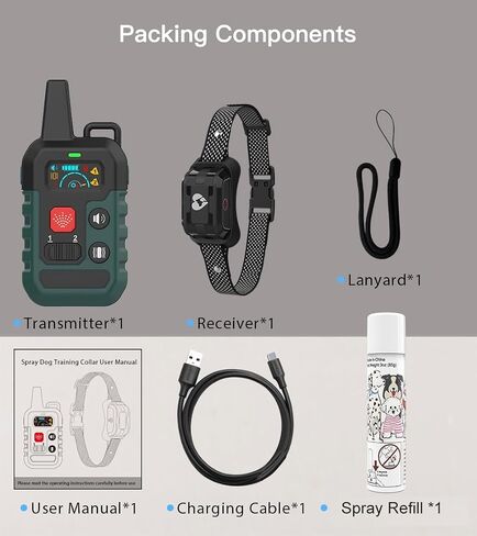 Citronella Dog Training Collar with Remote, 4 Modes Beep/Vibration/Spray/Spray Enhancement, Humane Safe Rechargeable Dog Bark Collar, IPX7 Waterproof Spray Collar, Range 300m 【Only Work with Remote】 in Kuwait
