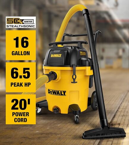DeWalt 10 Gallon 5.0 Peak HP Stealthsonic Shop Vacuum Wit and Dry ، VAC الجاف الهادئ تمامًا ، مثالي لموقع العمل ، المرآب ، السيارات وورشة DXV10P-QT مع مرفقات وشفط قوي ، تنظيف محمول in Saudi Arabia