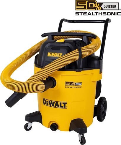 DeWalt 10 Gallon 5.0 Peak HP Stealthsonic Shop Vacuum Wit and Dry ، VAC الجاف الهادئ تمامًا ، مثالي لموقع العمل ، المرآب ، السيارات وورشة DXV10P-QT مع مرفقات وشفط قوي ، تنظيف محمول in Saudi Arabia