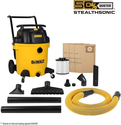 DeWalt 10 Gallon 5.0 Peak HP Stealthsonic Shop Vacuum Wit and Dry ، VAC الجاف الهادئ تمامًا ، مثالي لموقع العمل ، المرآب ، السيارات وورشة DXV10P-QT مع مرفقات وشفط قوي ، تنظيف محمول in Saudi Arabia
