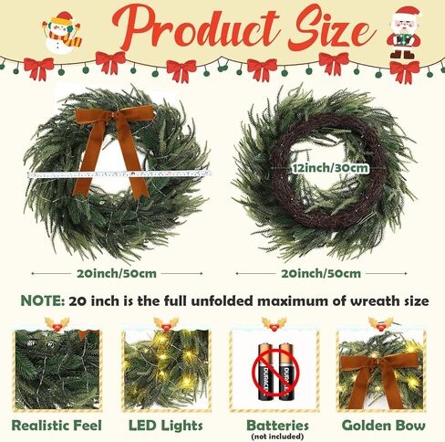 2 جهاز كمبيوتر شخصى تضيء عيد الميلاد نورفولك اكاليل الصنوبر مع القوس 20 بوصة مضاءة لمسة حقيقية اكاليل عيد الميلاد قبل مضاءة LED اكليلا من الزهور الاصطناعية واقعية للداخلية في الهواء الطلق ويندوز الشرفة جدار ديكور المنزل in Kuwait