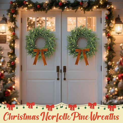 2 جهاز كمبيوتر شخصى تضيء عيد الميلاد نورفولك اكاليل الصنوبر مع القوس 20 بوصة مضاءة لمسة حقيقية اكاليل عيد الميلاد قبل مضاءة LED اكليلا من الزهور الاصطناعية واقعية للداخلية في الهواء الطلق ويندوز الشرفة جدار ديكور المنزل in Kuwait