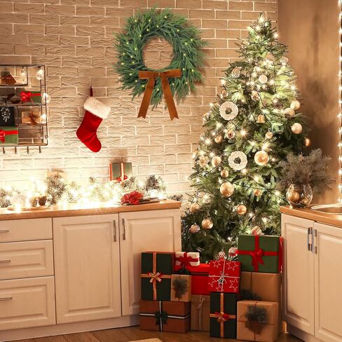 2 جهاز كمبيوتر شخصى تضيء عيد الميلاد نورفولك اكاليل الصنوبر مع القوس 20 بوصة مضاءة لمسة حقيقية اكاليل عيد الميلاد قبل مضاءة LED اكليلا من الزهور الاصطناعية واقعية للداخلية في الهواء الطلق ويندوز الشرفة جدار ديكور المنزل in Kuwait