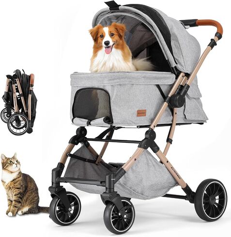 EchoSmile Small Medium Dogs Stroller 4-Wheel Pet Strollers for Medium Dogs Up to 50lbs, One Click Folding Large Cat Stroller, Reversible Handle, Shock Absorbing Wheels, Removable Washable Pad in Saudi Arabia