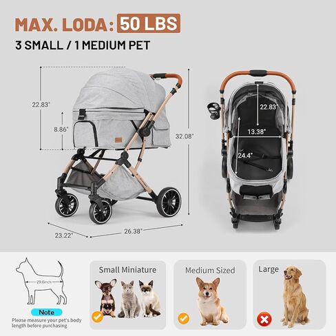 EchoSmile Small Medium Dogs Stroller 4-Wheel Pet Strollers for Medium Dogs Up to 50lbs, One Click Folding Large Cat Stroller, Reversible Handle, Shock Absorbing Wheels, Removable Washable Pad in Saudi Arabia