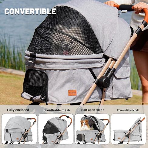 EchoSmile Small Medium Dogs Stroller 4-Wheel Pet Strollers for Medium Dogs Up to 50lbs, One Click Folding Large Cat Stroller, Reversible Handle, Shock Absorbing Wheels, Removable Washable Pad in Saudi Arabia
