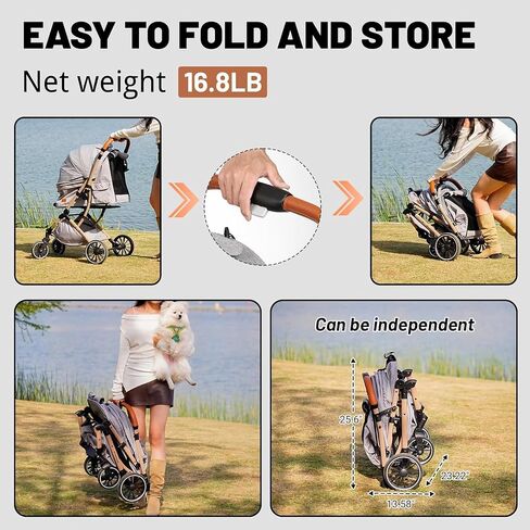 EchoSmile Small Medium Dogs Stroller 4-Wheel Pet Strollers for Medium Dogs Up to 50lbs, One Click Folding Large Cat Stroller, Reversible Handle, Shock Absorbing Wheels, Removable Washable Pad in Saudi Arabia