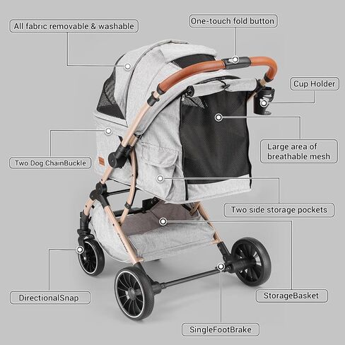 EchoSmile Small Medium Dogs Stroller 4-Wheel Pet Strollers for Medium Dogs Up to 50lbs, One Click Folding Large Cat Stroller, Reversible Handle, Shock Absorbing Wheels, Removable Washable Pad in Saudi Arabia